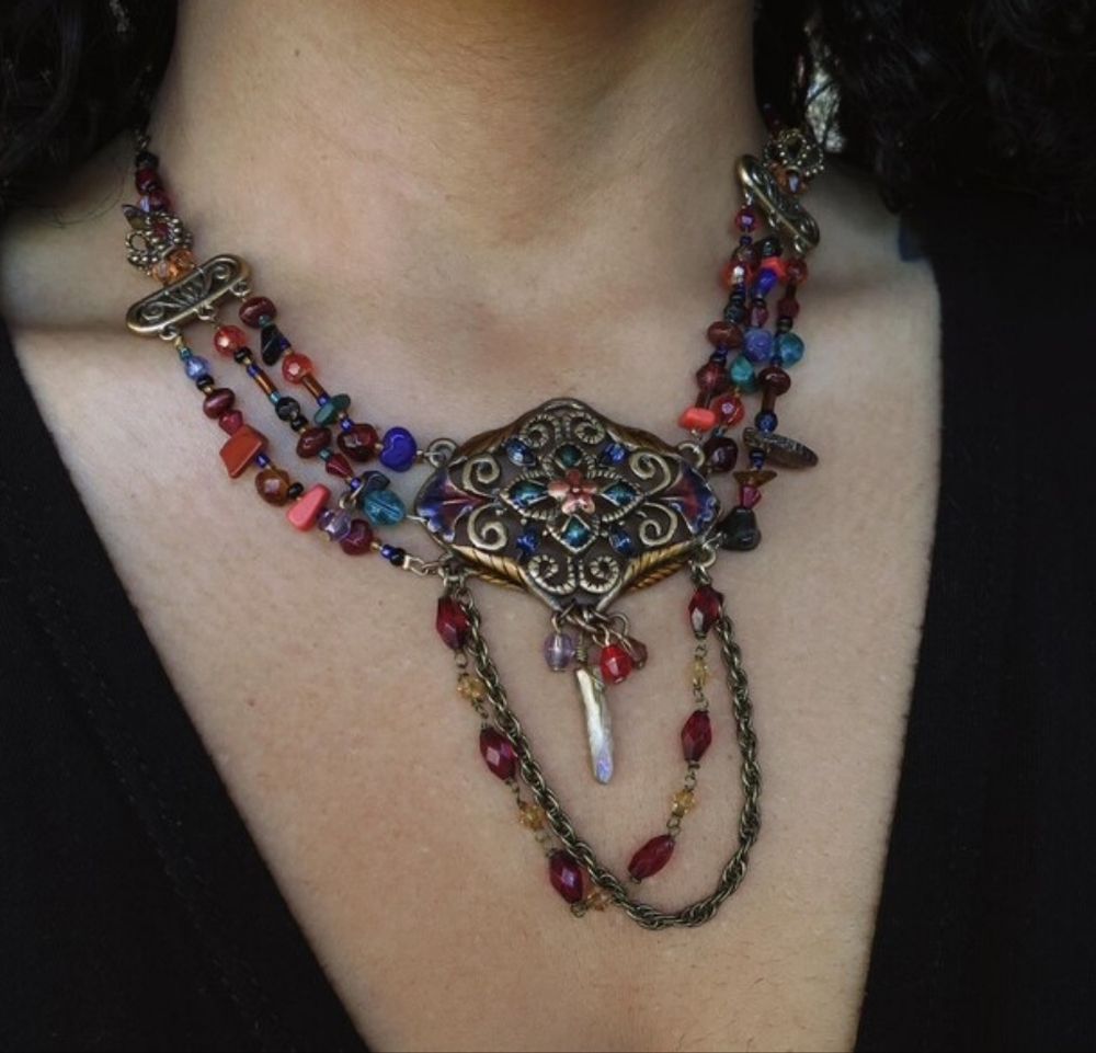 Mosaic Artifact Necklace 💫 Reworked Bohemian Gemstone Statement Piece